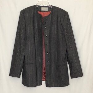 Vintage Ashley Brooke Wool Blend Gray Pinstripe Jacket Size 16 Tall